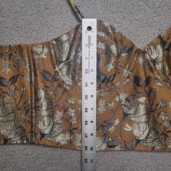 Banana Republic Crop Top 12 Gold Green Floral Jacquard Cora Brocade Bustier Cami - Picture 5 of 9